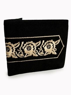 Vintage Norma Kamali Wallet Bifold Black Velvet Embroidery Rare 90s